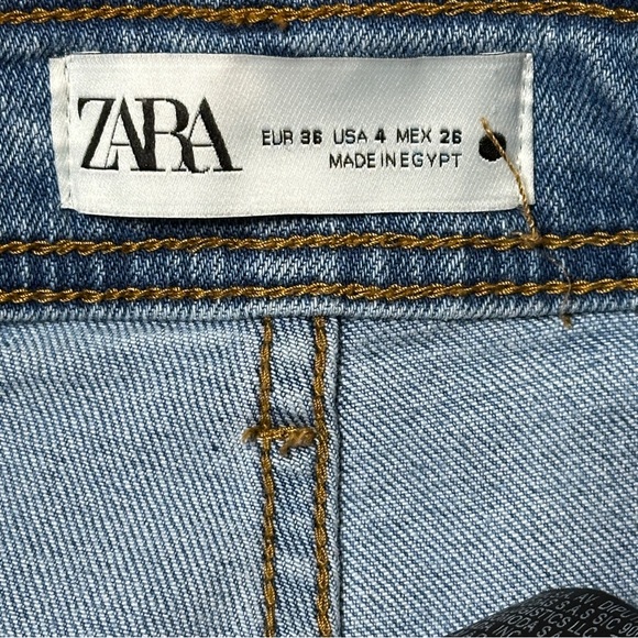 ZARA The Marine Straight High Rise Wide Leg Raw Hem Blue Jeans Womens Size 4 - Picture 8 of 11